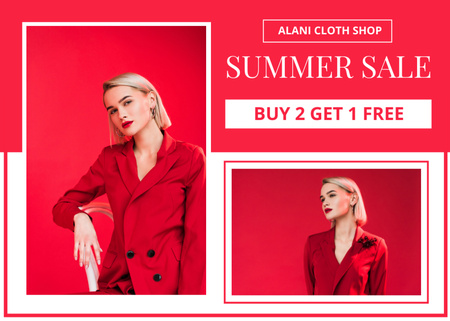 Designvorlage Anzeigenlayout für den Kleiderverkauf in roter Collage für Postcard 5x7in