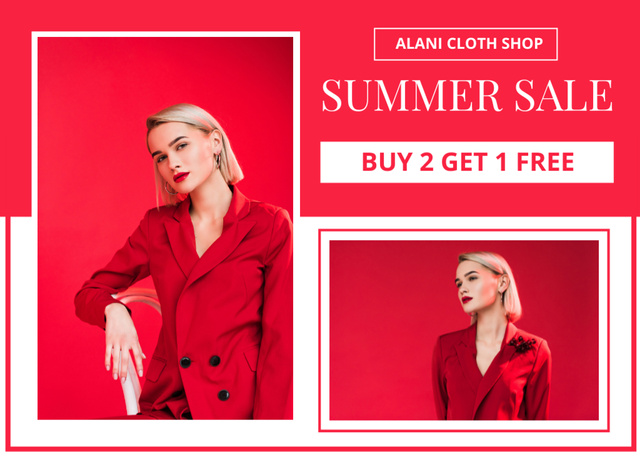 Designvorlage Clothes Sale's Ad Layout in Red Collage für Postcard 5x7in