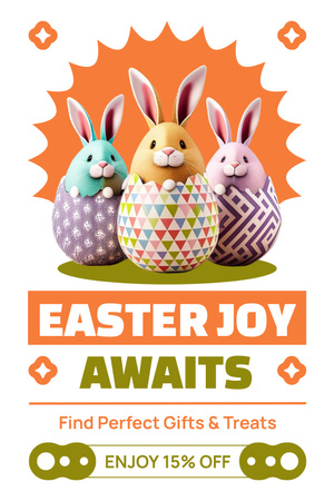 Designvorlage Easter Holiday Discounts with Cute Bunnies in Eggs für Pinterest