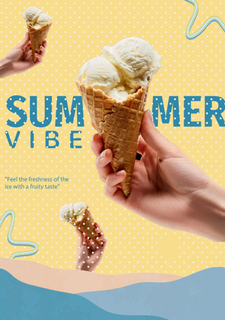 Yummy Ice Cream Offer in Waffle Cones Flyer A5 Design Template