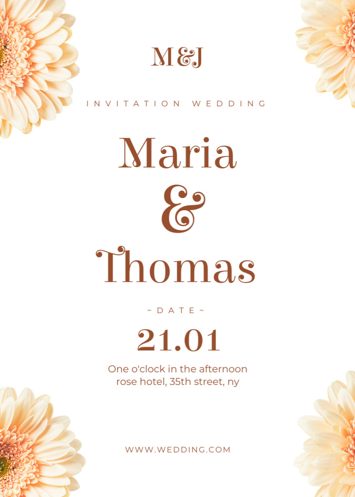 Announcement of Wedding Event With Yellow Florals Invitation Design Template