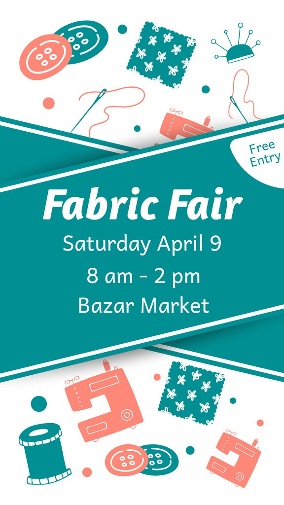 Fabric Fair Announcement with Sewing Tools Instagram Story Šablona návrhu