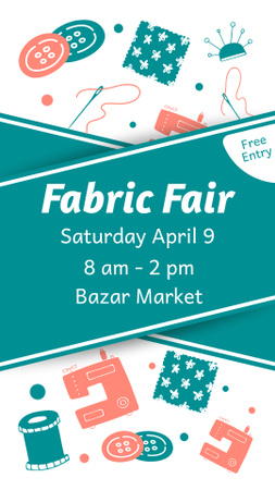 Fabric Fair Announcement with Sewing Tools Instagram Story Design Template