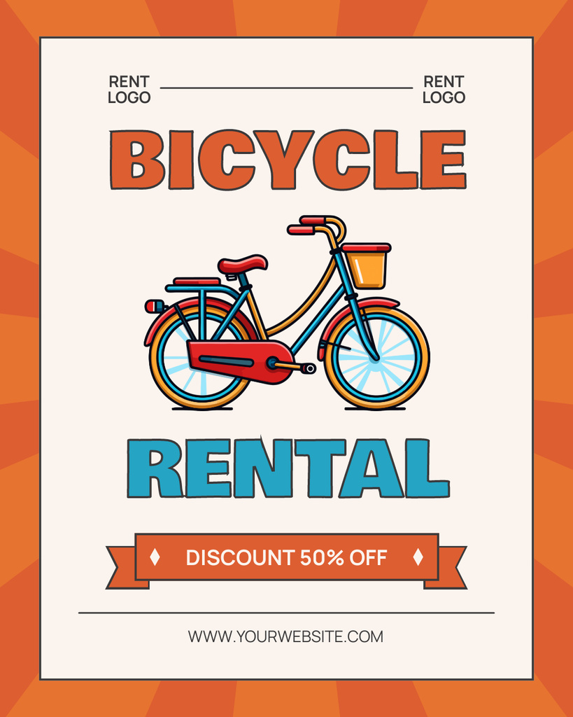 Offer of Bicycles for Rent with Cartoon Illustration on Orange Instagram Post Vertical Design Template