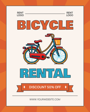 Designvorlage Angebot an Fahrrädern zum Mieten mit Cartoon-Illustration auf Orange für Instagram Post Vertical