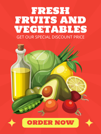Plantilla de diseño de Oferta de supermercado con frutas y verduras frescas Poster US 