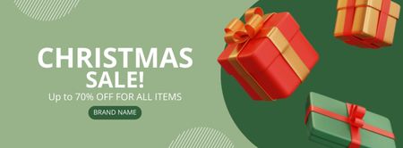 Plantilla de diseño de Christmas Sale Offer Illustrated with 3d Gift Boxes Green Facebook cover 