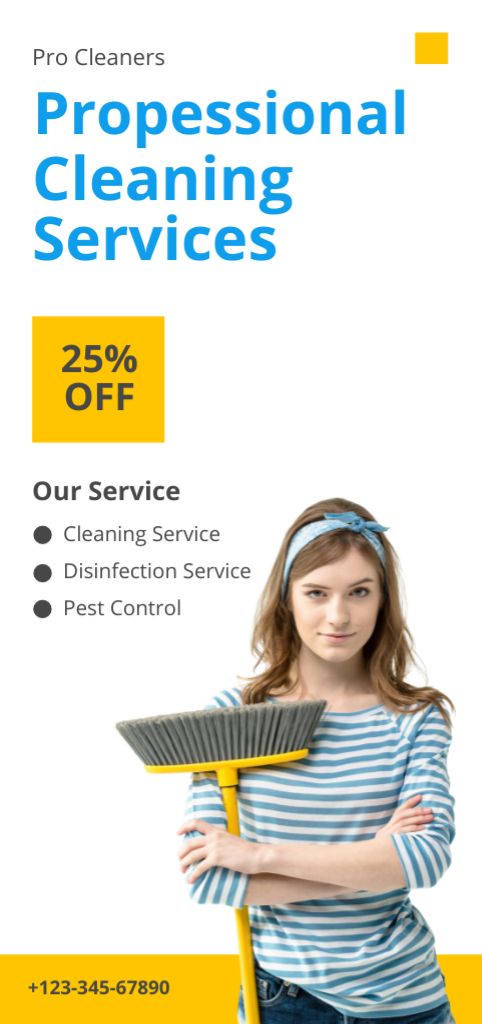 Professional Cleaning Services With Discount And Floor Broom Flyer DIN Large Design Template