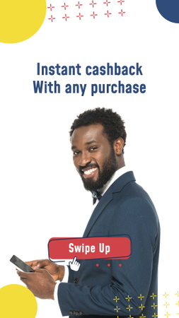 Cashback ad smiling Man using Smartphone Instagram Story Design Template