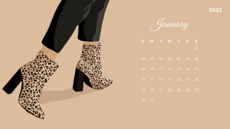 Girl in Stylish Boots with Leopard Print Calendarデザインテンプレート
