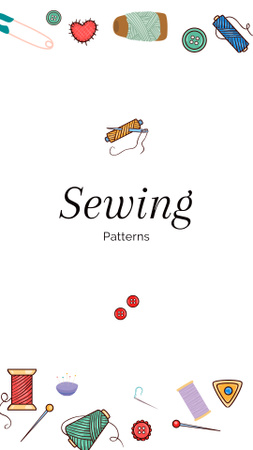 Cute Illustration of Sewing Tools Instagram Story Design Template