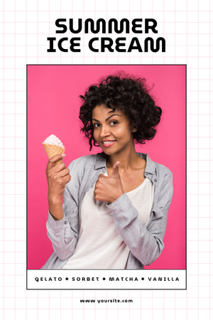 African American Woman for Summer Ice-Cream Promo Pinterest Design Template