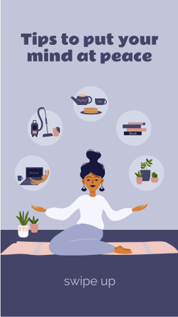 Plantilla de diseño de Woman meditating at Home Instagram Story 