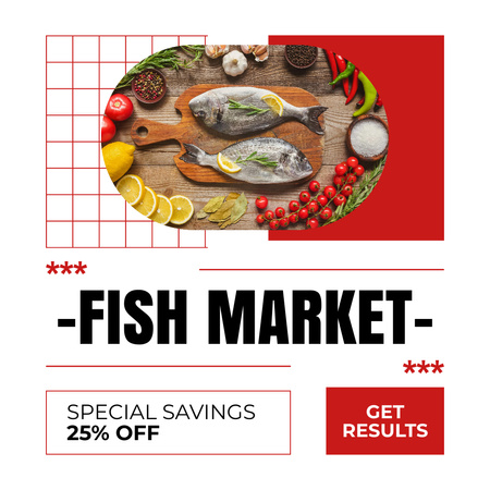 Fish Market Ad with Spices and Appetizers Instagram AD Design Template
