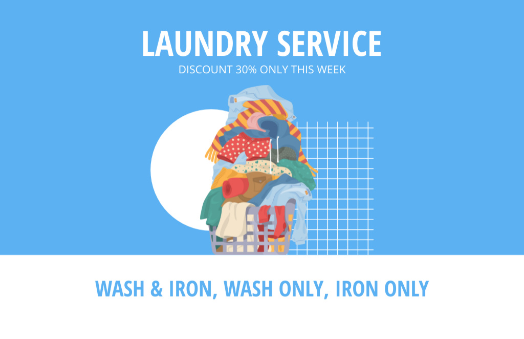 Platilla de diseño Offer Discounts on Laundry Services with Iron Business Card 85x55mm