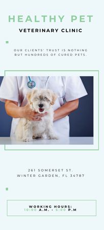 Vet Clinic Ad with Doctor Holding Dog Flyer 3.75x8.25in Design Template