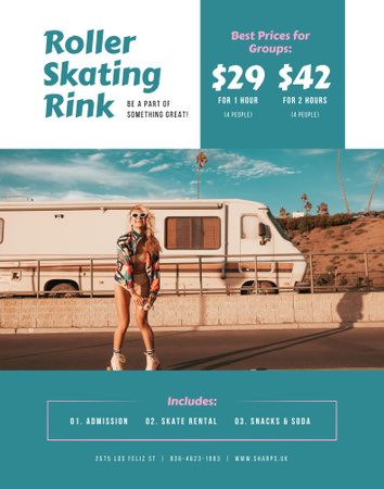Designvorlage Roller Skating Rink Offer with Girl in Roller Skates für Poster 22x28in