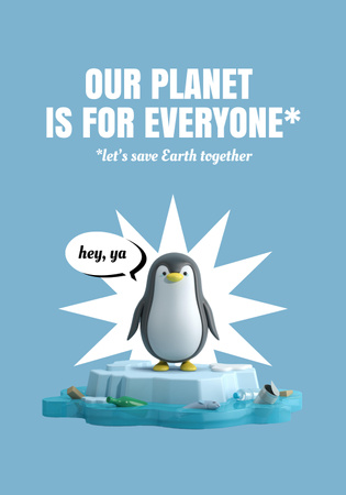 Earth Care Awareness with Penguin on Ice Floe Poster 28x40in – шаблон для дизайну