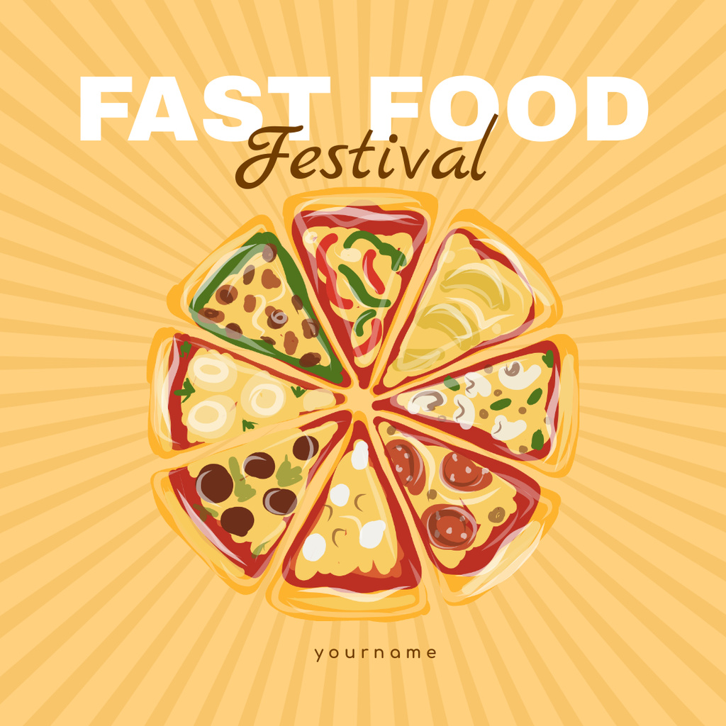 Fast Food Festival Announcement with Pizza Instagramデザインテンプレート