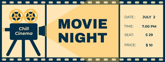 Movie Night Invitation to Special Cinema Ticket Tasarım Şablonu