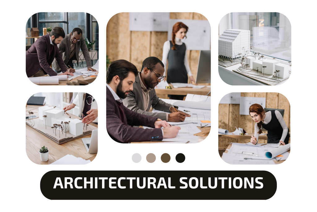 Architectural Blueprints And Maquettes For Best Solutions Mood Board Šablona návrhu