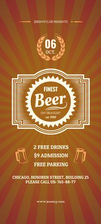Finest Beer Pub Ad in Orange Flyer 3.75x8.25in Design Template
