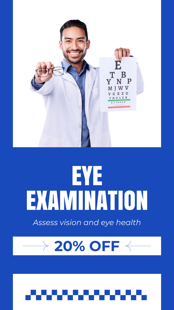 Plantilla de diseño de Discount on Eye Examination with Friendly Doctor Instagram Story 