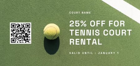 Tennis Court Rental Discount with Ball on Court Coupon Din Large Design Template
