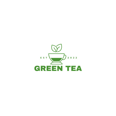 Template di design logo del tè verde con tazza Logo