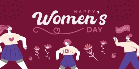 Ontwerpsjabloon van Twitter van Vrouwen en bloemen in roze op Vrouwendag