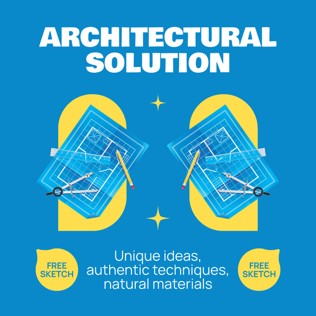 Architectural Solutions Offer with Blueprints Instagram tervezősablon