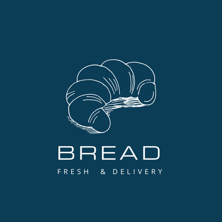 Bakery Ad with Croissant Illustration Logo 1080x1080pxデザインテンプレート