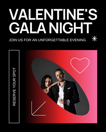 Plantilla de diseño de Evento de noche de gala de San Valentín con reservaciones Instagram Post Vertical 