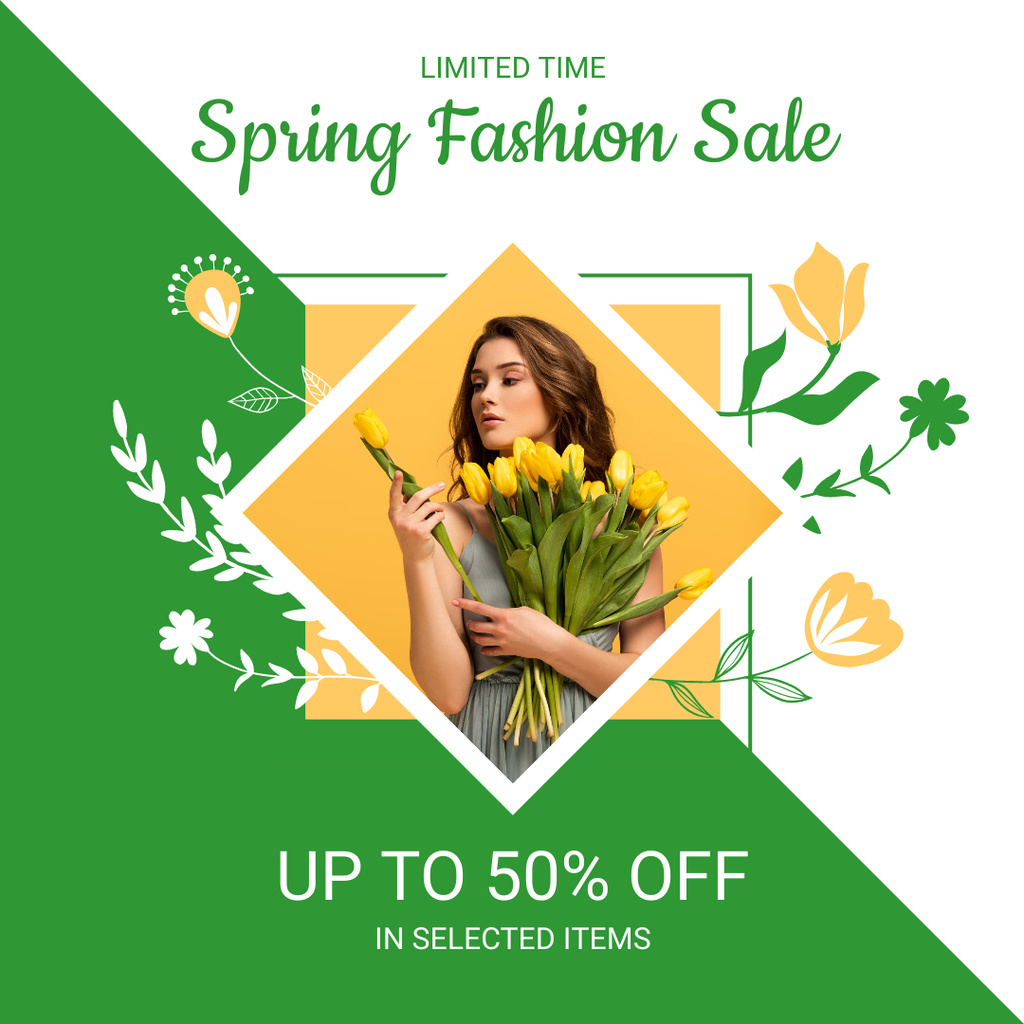 Designvorlage Spring Fashion Sale Offer with Woman für Instagram AD