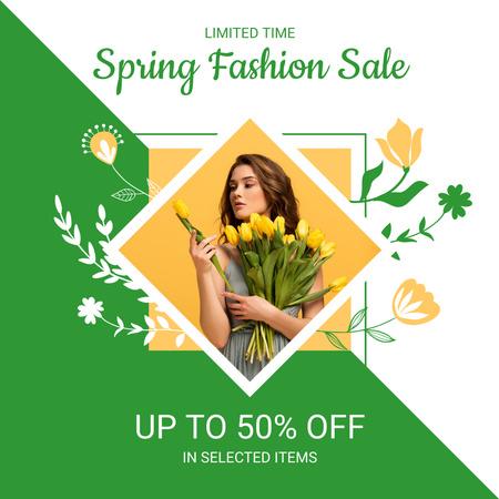 Ontwerpsjabloon van Instagram AD van Spring Fashion Sale Offer with Woman