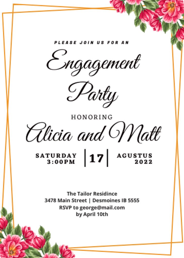 Platilla de diseño Engagement Party Announcement With Flowers Invitation