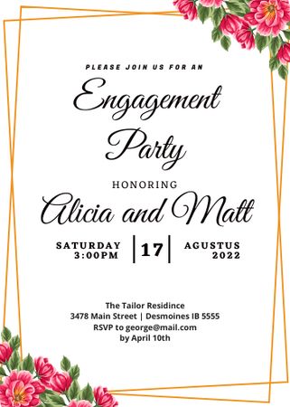 Engagement Party Announcement With Flowers Invitationデザインテンプレート