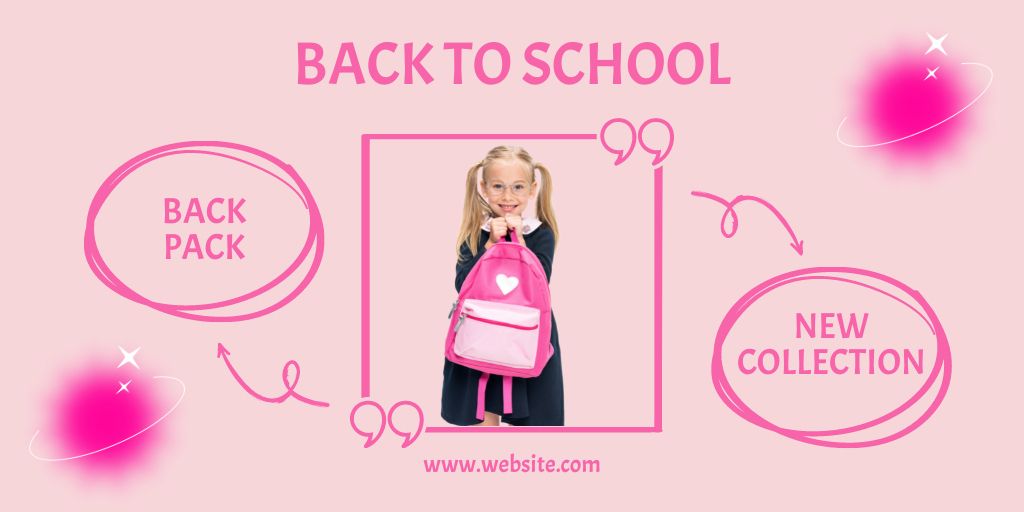 Ontwerpsjabloon van Twitter van New Backpack Collection with Cute Little Schoolgirl