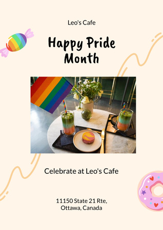 Ontwerpsjabloon van Poster van LGBT-vriendelijke café-uitnodiging met donut
