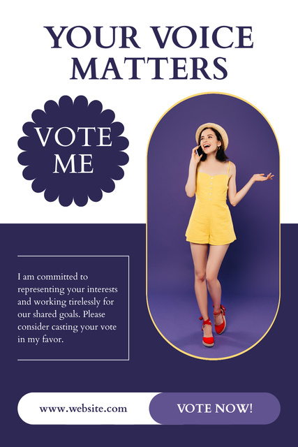 Your Voice Matters for Female Candidate in Elections Pinterest Tasarım Şablonu