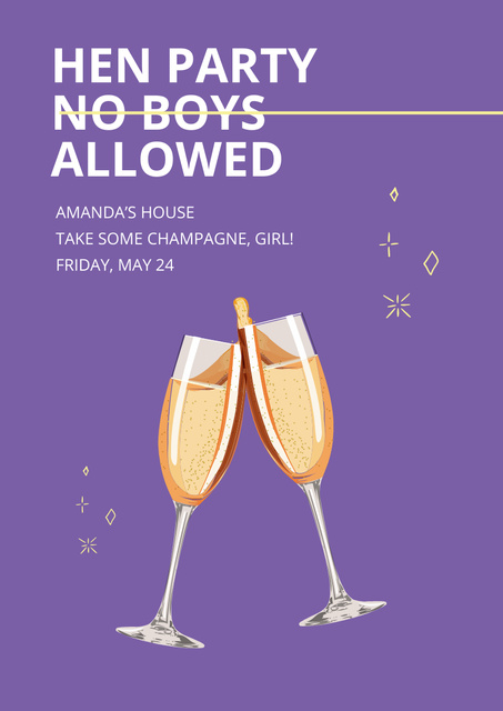 Party for Girls with Champagne Glasses Poster A3 Šablona návrhu