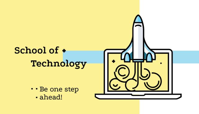 Modèle de visuel Technology School with Rocket Launching from Laptop - Business Card US