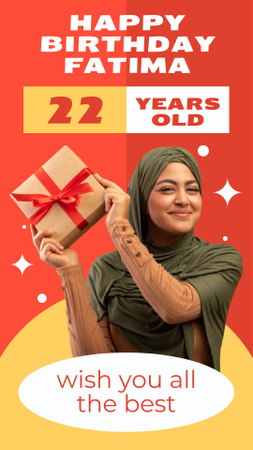 Designvorlage Herzlichen Glückwunsch zum Geburtstag an die muslimische Frau im Hijab für Instagram Story