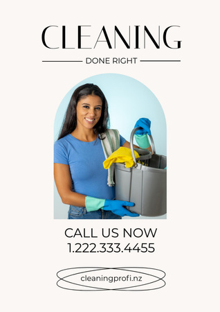 Designvorlage Cleaning Service Offer with Woman in Blue Gloves für Poster A3