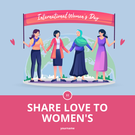Diverse Women holding Hands on International Women's Day Instagram Design Template