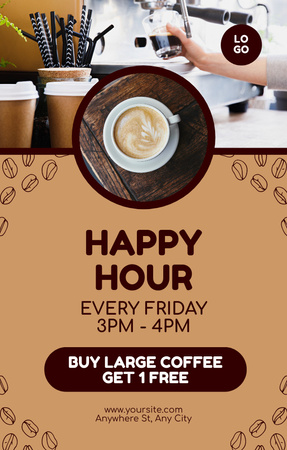 Free Coffee in Happy Hours Invitation 4.6x7.2in Design Template