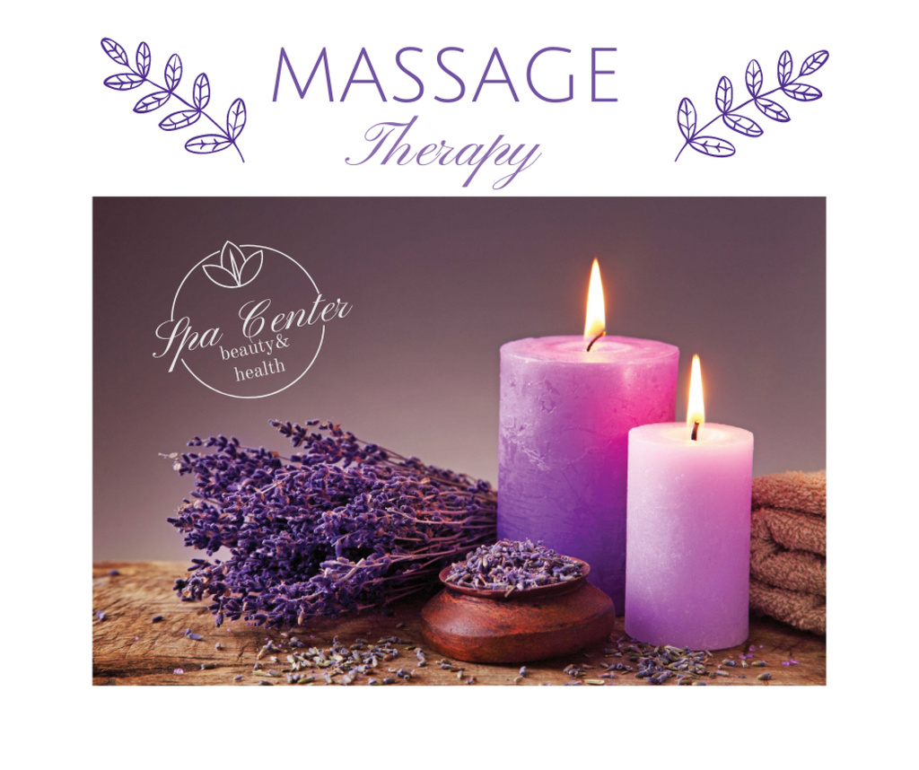 Template di design Massage therapy ad with lavender and candles Facebook