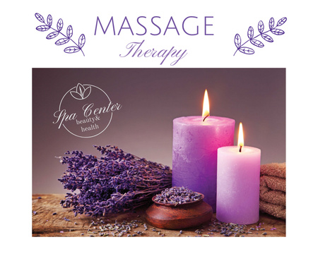Massage therapy ad with lavender and candles Facebookデザインテンプレート