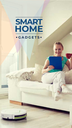 Szablon projektu Reklama Smart Home z kobietą korzystającą z odkurzacza Instagram Story