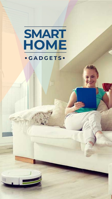 Ontwerpsjabloon van Instagram Story van Smart Home ad with Woman using Vacuum Cleaner